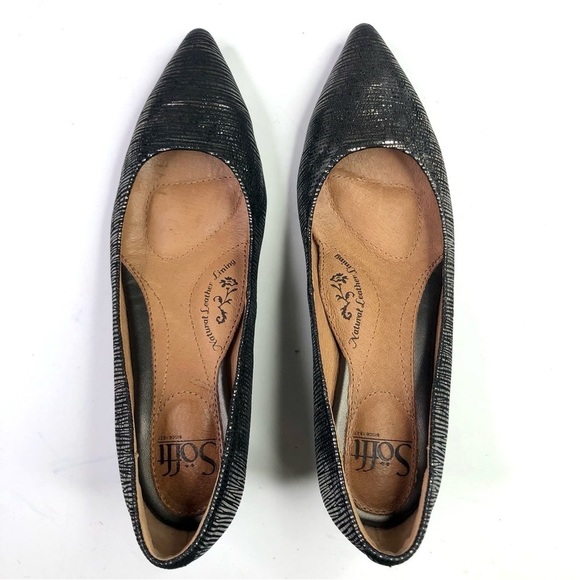 Sofft Altessa kitten heel black metallic silver stripes leather pointy toe 6.5 - Picture 6 of 11